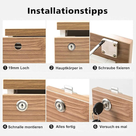 Screw-On Cabinet Furniture Lock 2 Keys 40 X 40 Mm