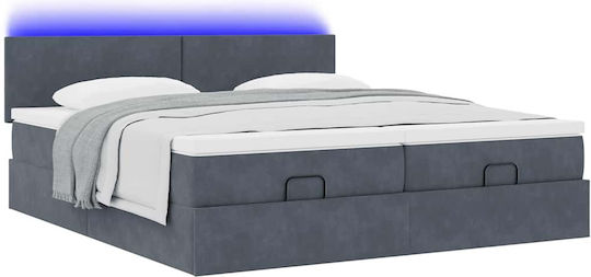 King Size Bett Mit Samt Dunkelgrau Mit Lattenrost & Matratze 200x200cm