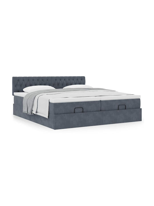 King Size Bed Upholstered with Velvet Dark Gray with Slats and Mattress 180x200cm 3312093