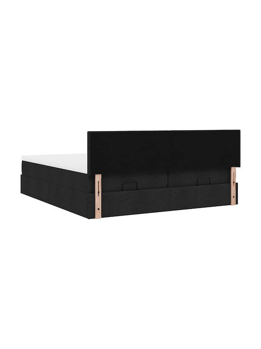 Double Bed Upholstered with Fabric Black with Slats & Mattress 160x200cm 3312817