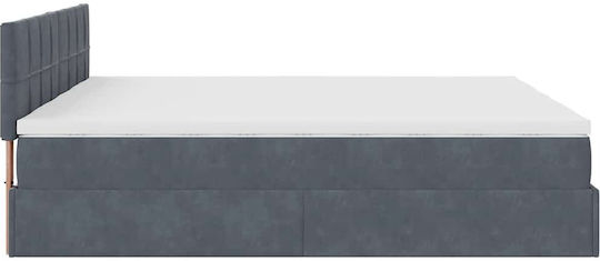 Pat King Size Îmbrăcat în Material Gri Închis cu Plăci și Saltea 200x200cm