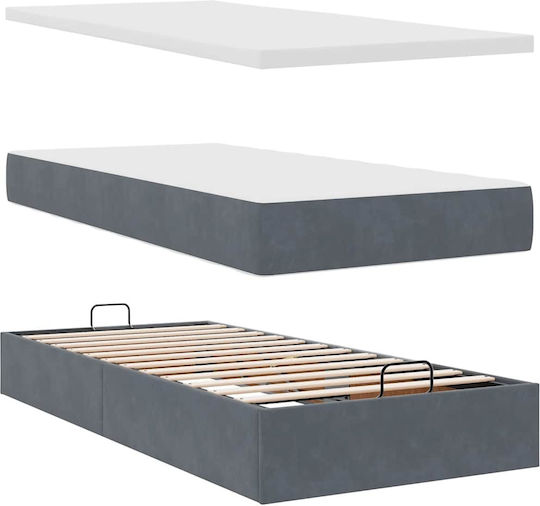 King Size Bed Upholstered with Velvet Dark Gray with Slats and Mattress 180x200cm 3311262