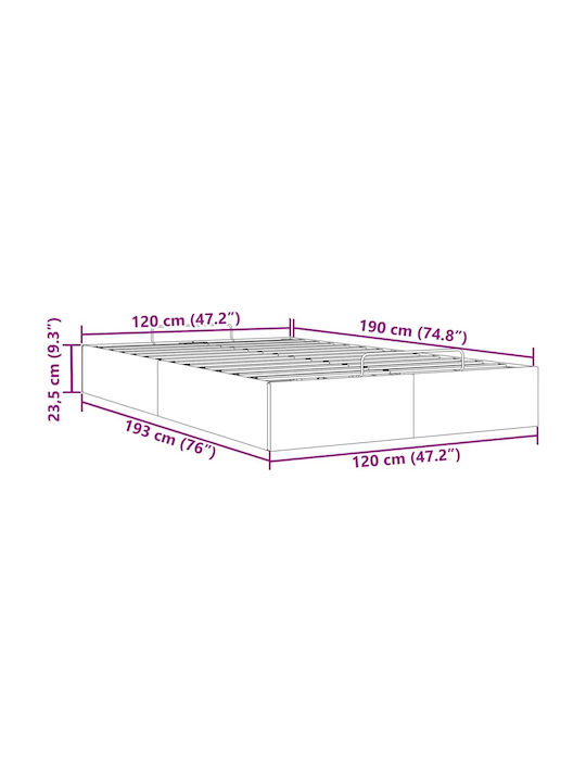 Half Double Bed Base Upholstered with Black Fabric with Storage Space & Slats for Mattress 120x190cm