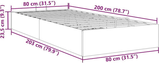 Betten Einzel mit Stoff Schwarz mit Stauraum & Lattenrost für Matratzengröße 80x200cm