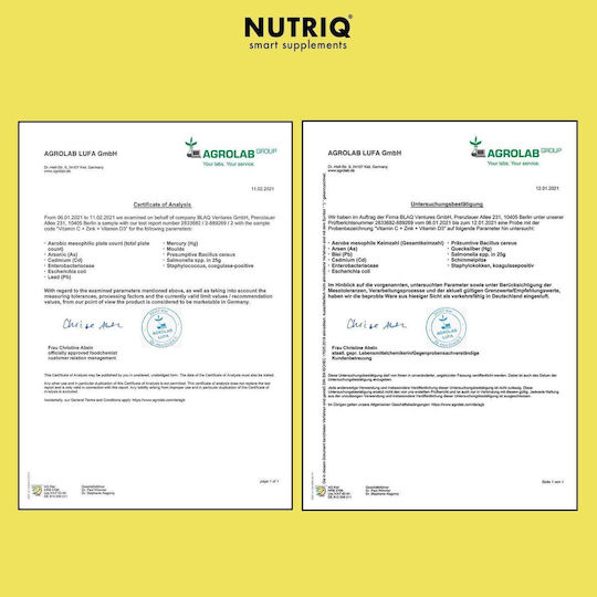 Nutriq Vitamine C + D3 și Zinc Vitamina pentru Întărirea Imunității Părului și Pielii 180 Capsule Pe Bază De Plante