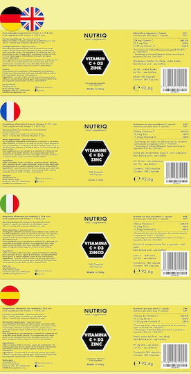 Nutriq Vitamine C + D3 și Zinc Vitamina pentru Întărirea Imunității Părului și Pielii 180 Capsule Pe Bază De Plante