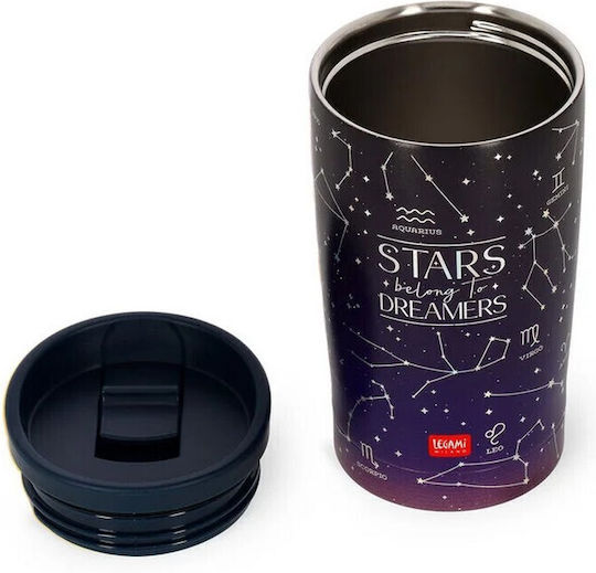 Legami Milano Stars Glass Thermos Stainless Steel / Plastic 275ml Stars With Straw