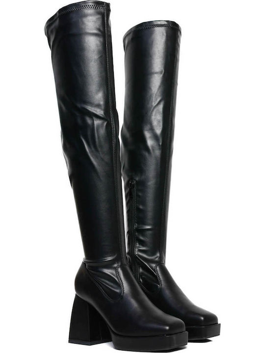 Schwarze Overknee-Stiefel mit Blockabsatz