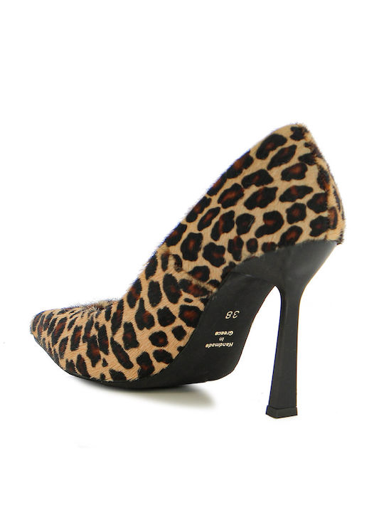 Leather Pointed Toe Multicolour High Heels Animal Print
