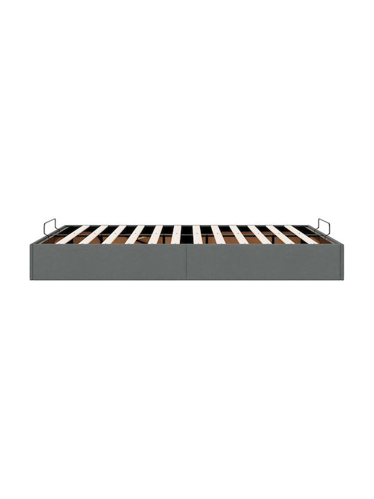 Double Bed Base Upholstered with Gray Fabric with Storage Space & Slats for Mattress 140x200cm