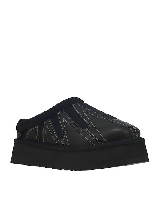 UGG Tazz Κλειστές Δερμάτινες Παντόφλες Μαύρες