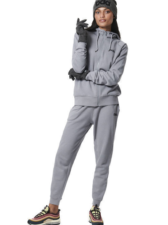 Body Action Women's Hooded Fleece Cardigan Silver Grey