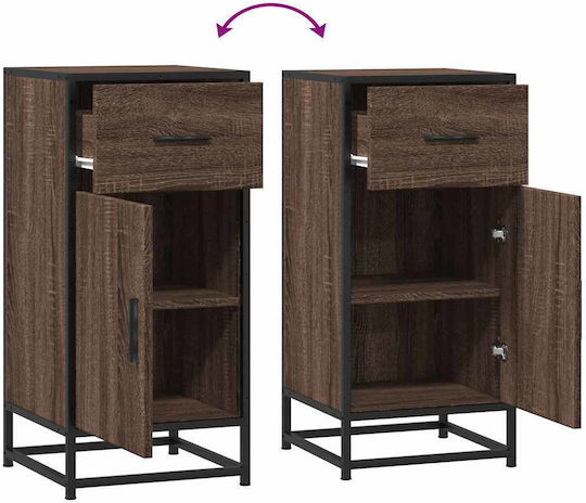 Wohnzimmerschrank aus Holz und Metall, Braun und Eiche, 35,5 x 35 x 76 cm,