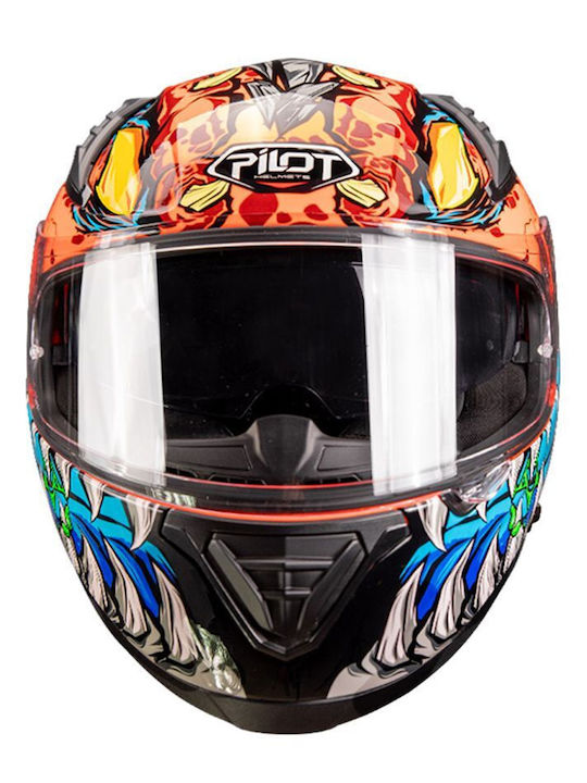 Pilot Snake SV Reptile-X Fluo Orange Motorcycle Helmet Full Face ECE 22.06 1500gr with Sunvisor