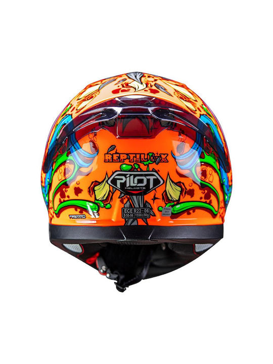 Pilot Snake SV Reptile-X Fluo Orange Motorcycle Helmet Full Face ECE 22.06 1500gr with Sunvisor
