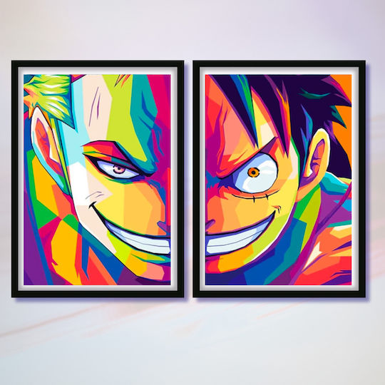 Плакат One Piece Luffy An040b 40см X 50см с естествена дървена рамка