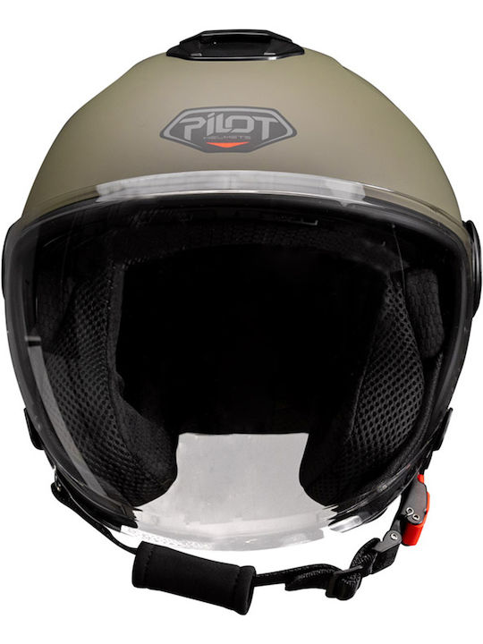 Pilot Fly SV Military Green Matt Cască Moto Jet ECE 22.06 1300gr cu Sunvisor