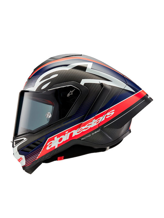 Alpinestars Supertech R10 Black/Carbon Red/Blue Matte Motorcycle Helmet Full Face ECE 22.06 with Pinlock