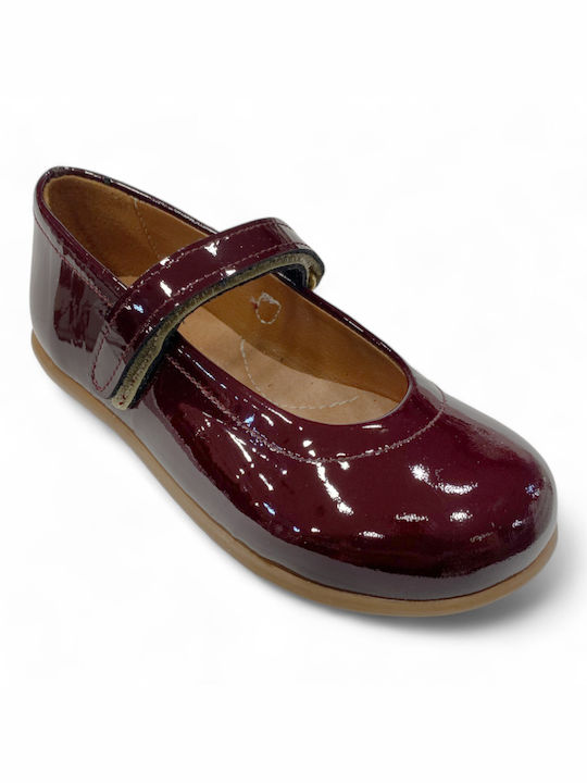 Fashion Beads Kids Leather Ballerinas with Hoop & Loop Closure Burgundy