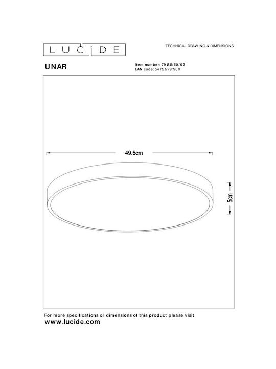 Lucide Lightning Unar Ceiling Mount Light 49.5cm Gold with Integrated LED