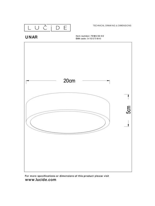 Lucide Lightning Unar Πλαφονιέρα Οροφής 20εκ. Χρυσή με Ενσωματωμένο LED