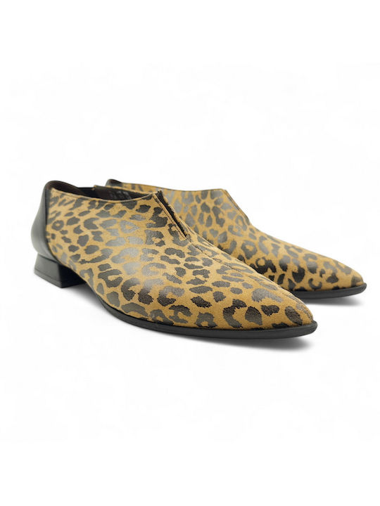 Vavoulas Leather Brown Heels Animal Print