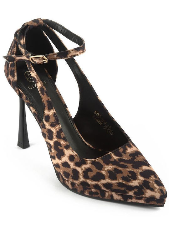 Fshoes Stiletto Brown High Heels Animal Print