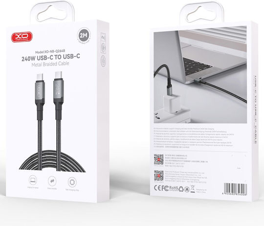 XO USB 2.0 Кабел USB-C Мъжки - USB-C 240W Захранване PD Черен 2м 16.005.0315