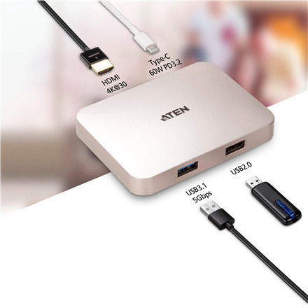 Aten USB-C Docking Station με HDMI 4K PD Φούξια (UH3235-AT)