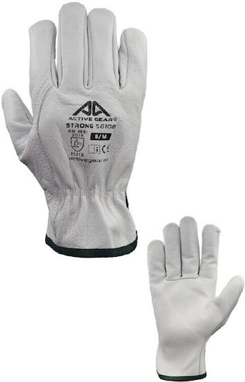 Active Gear Strong Gloves for Work Driver White Leather