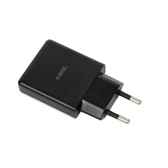 iBox Ladegerät ohne Kabel GaN mit USB-A Anschluss und USB-C Anschluss 30W Stromlieferung / Schnellaufladung 3.0 Schwarzs (C-43)