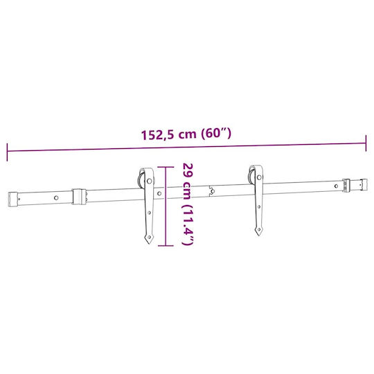 vidaXL Sliding Door Mechanism for Middle Door 152.5cm Black