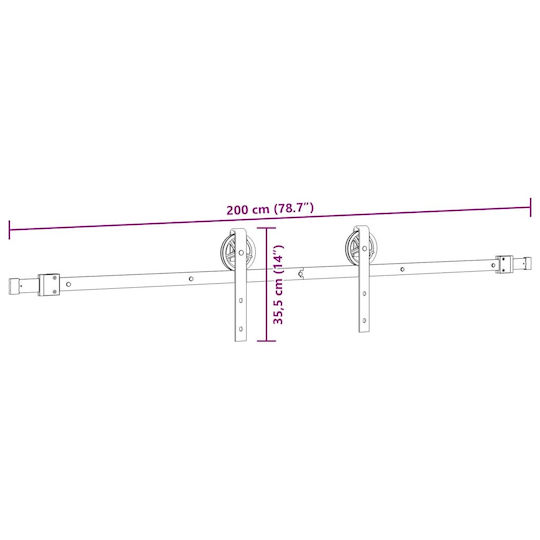vidaXL Sliding Door Mechanism For Door 200cm Black