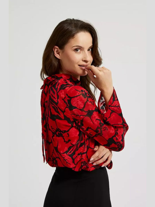 Make your image Mânecă lungă Femei Denim Cămașă black/red Floral