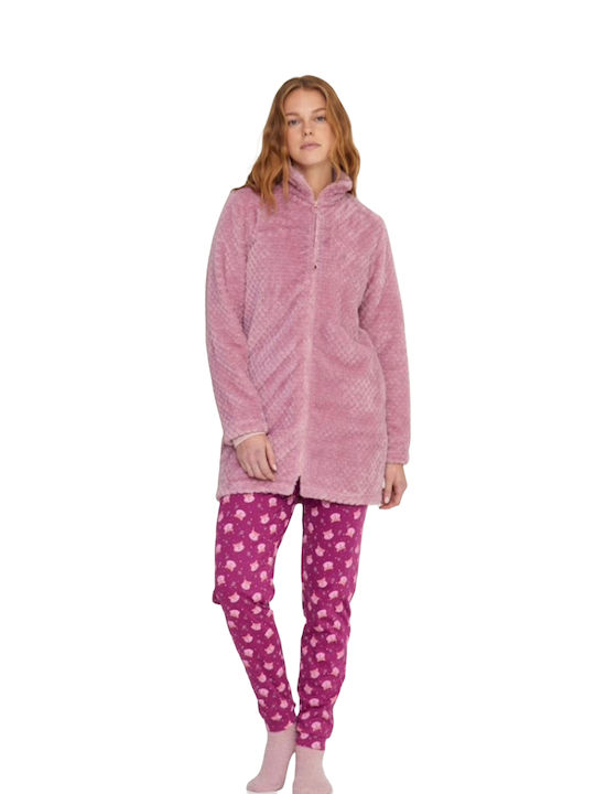 Noidinotte Winter Women's Fleece Robe Rose