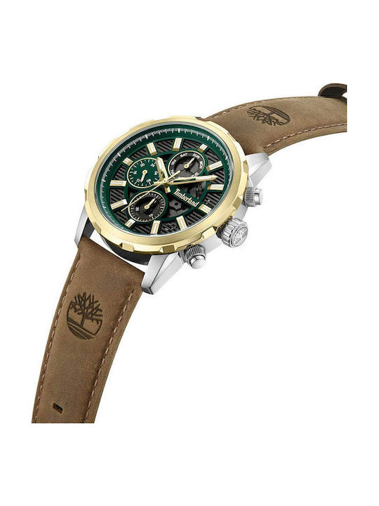 Timberland Hampton Harbour Herrenuhr 46mm Chronograph Batterie mit Braun Lederarmband