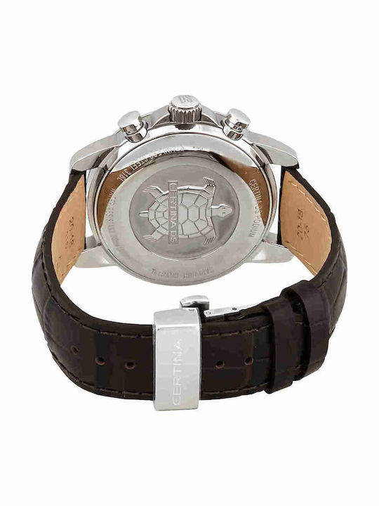 Certina Ds Podium Γυναικείο Ρολόι 42mm Χρονογράφος Μπαταρίας με Καφέ Δερμάτινο Λουράκι