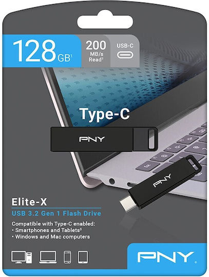 PNY 128GB USB 2.0 Стик с връзка USB-C Черен