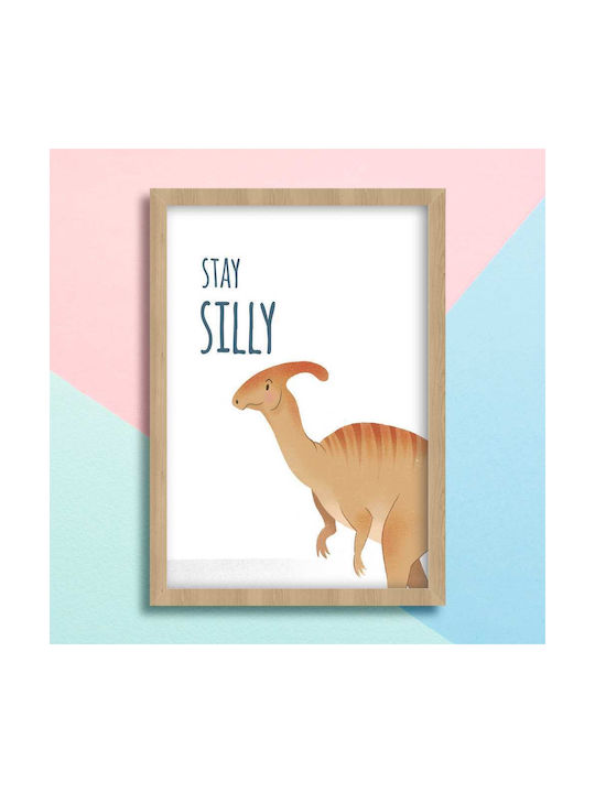 Kids Framed Plastic Wall Painting With Dinosaur Stay Silly 21x30cm