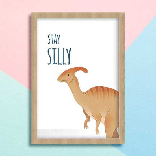 Kids Framed Plastic Wall Painting With Dinosaur Stay Silly 21x30cm