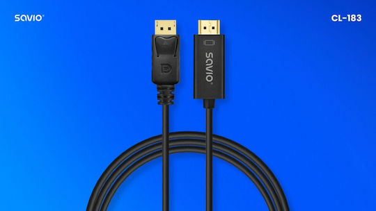 Savio Cable DisplayPort male - HDMI male 1.5m Μαύρο