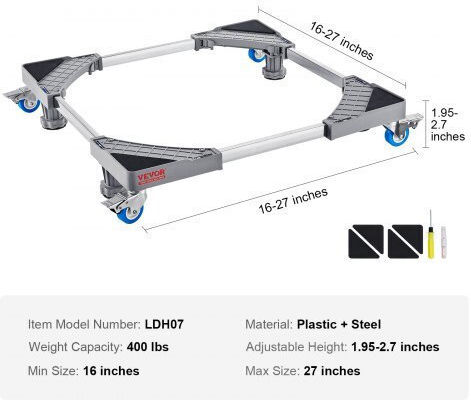 Vevor WGC1725INCHPX7LJ7V0 Adjustable Base For Washer/Dryer made of Plastic with Wheels 1pcs