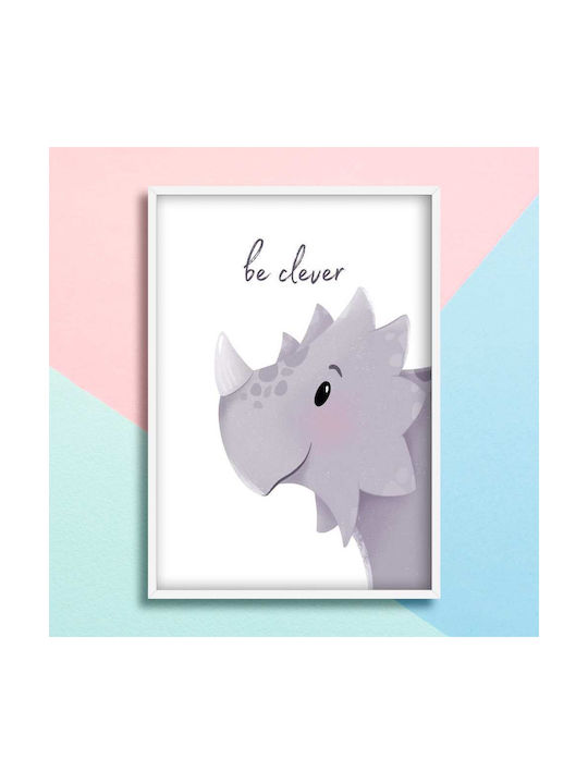 Kids Framed Plastic Wall Painting With Dinosaur Be Clever 21x30cm