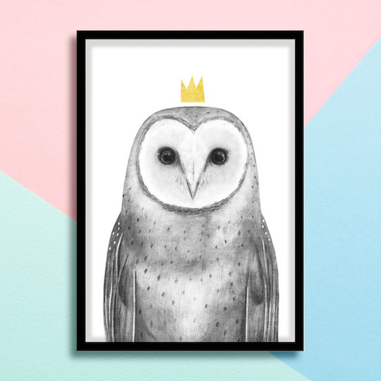 Παιδικό Κάδρο Queen Owl με Λευκή Κορνίζα από Πλαστικό 21x30εκ.