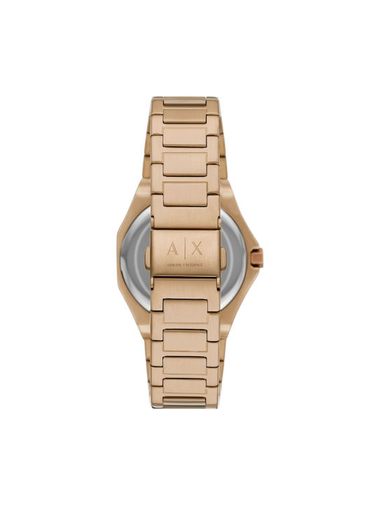 Armani Exchange Three Watch with Pink Gold Metal Bracelet