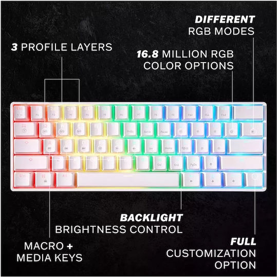 HK Gaming GK61 RGB Gaming Mechanical Keyboard 60% with Gateron Black switches and RGB lighting (English US) White
