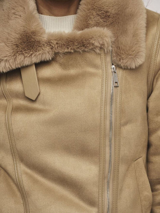 Bacia Μουτόν Γυναικείο Biker Jacket Sand