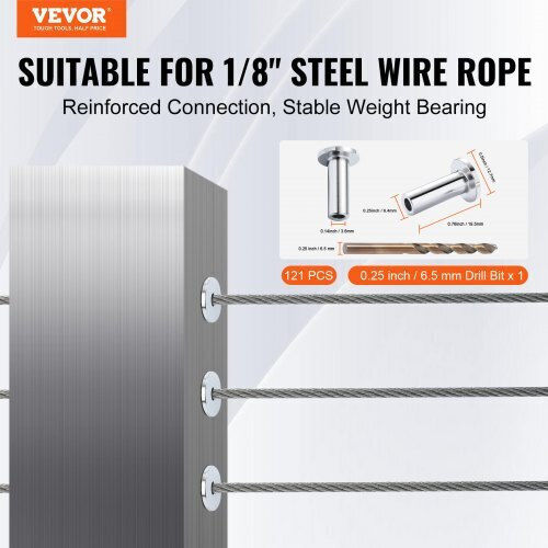 Vevor 121pcs Stainless Steel Wire Rope Sleeves 3.2mm T316 Marine Grade Free Drill Silver Bxgbhtys121jm10kiv0