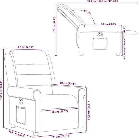Relaxsessel mit Fußhocker Black 73x91.5x102.5cm