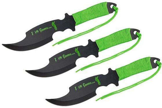 Set Drei Wurfmesser Grün 19 cm Stahlgehäuse Inklusive